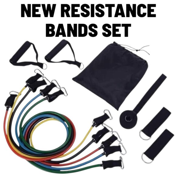 NEW Resistance Training Bands 11 Piece Set Home Workout Physical Therapy Yoga Pi - Picture 2 of 16